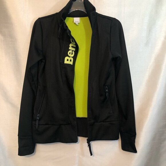 Bench Ladies Lg Polyester Jacket Black with Lime Green  Fleece Lined and Logo - Picture 7 of 16